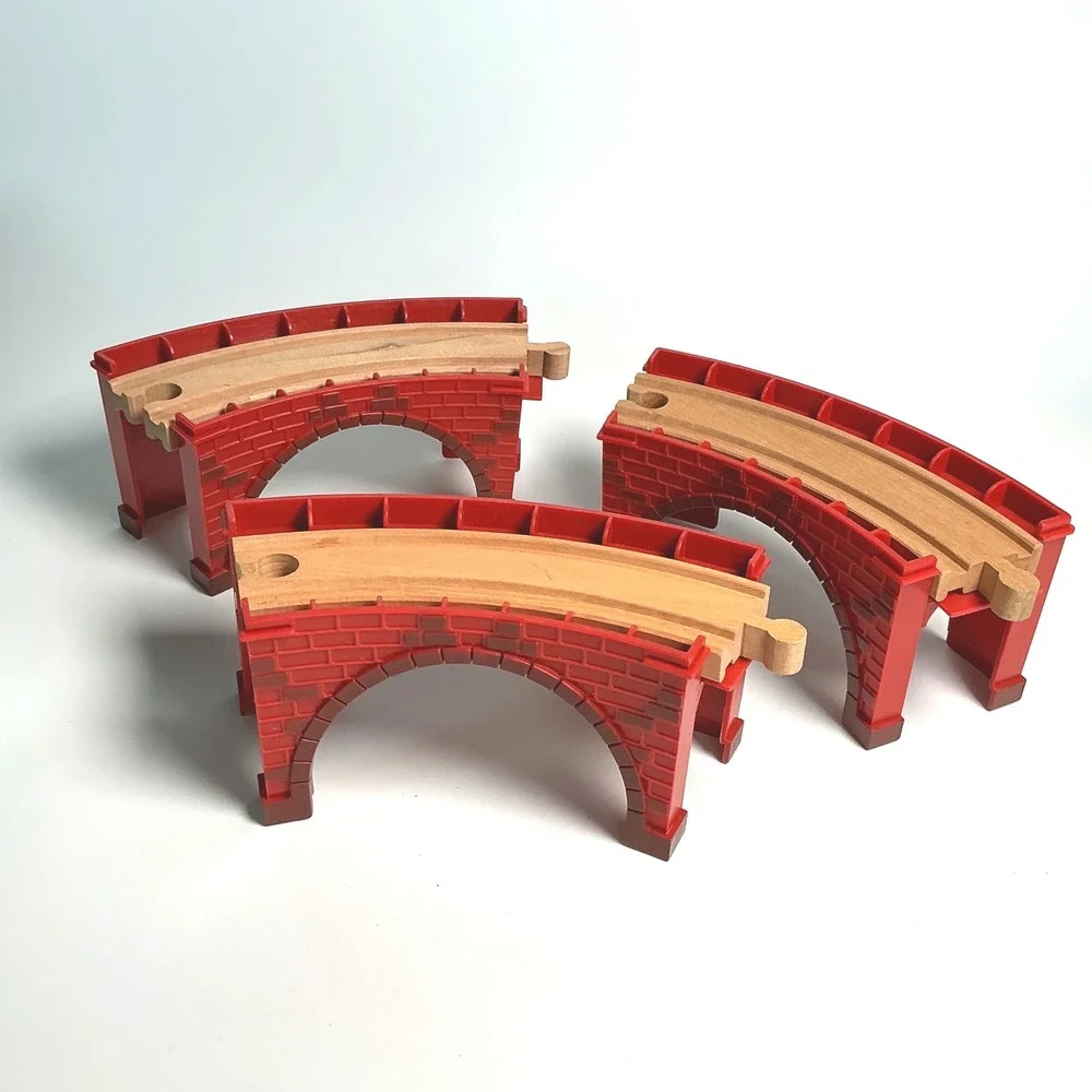 Thomas & Friends Wooden Railway Red Brick Curved Bridge Viaduct 3pc Set